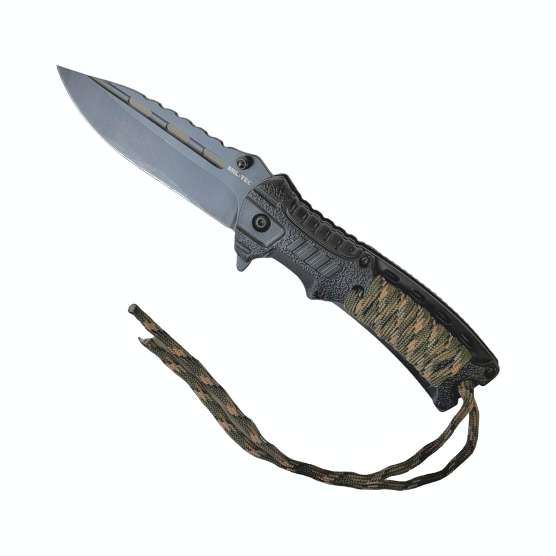 Mil-Tec Camo One Hand Knife with Paracord and Fire Starter