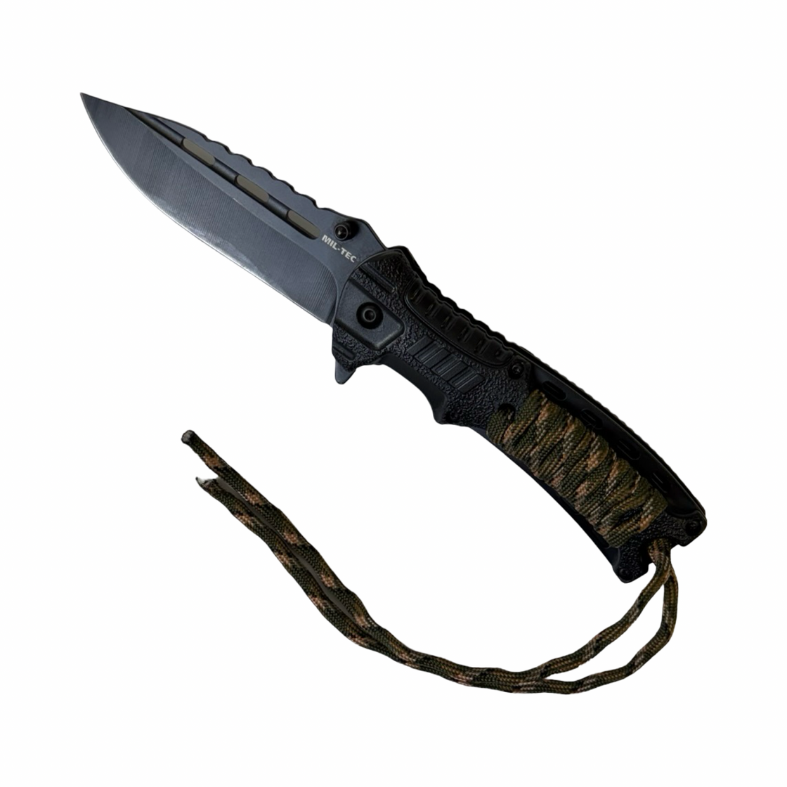 Mil-Tec Camo One Hand Knife with Paracord and Fire Starter