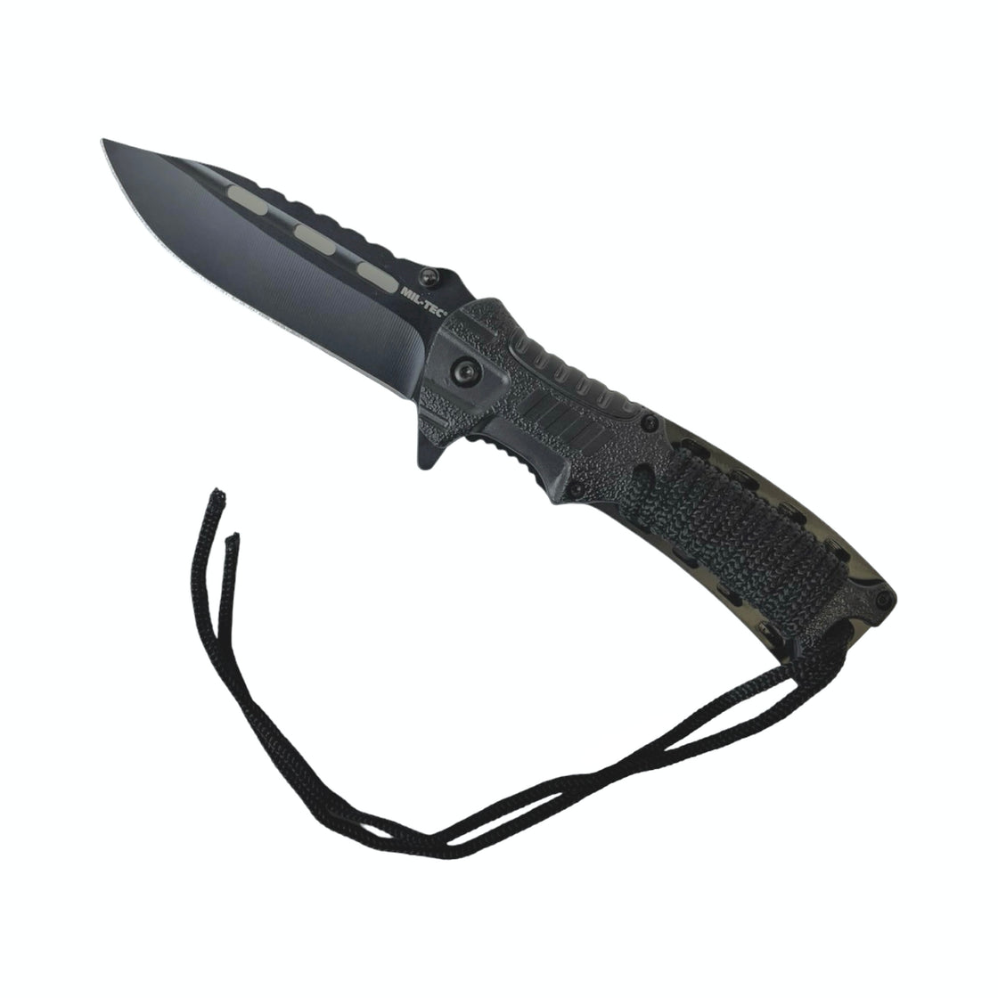 Mil-Tec Black One-Hand Knife with Paracord and Fire Starter