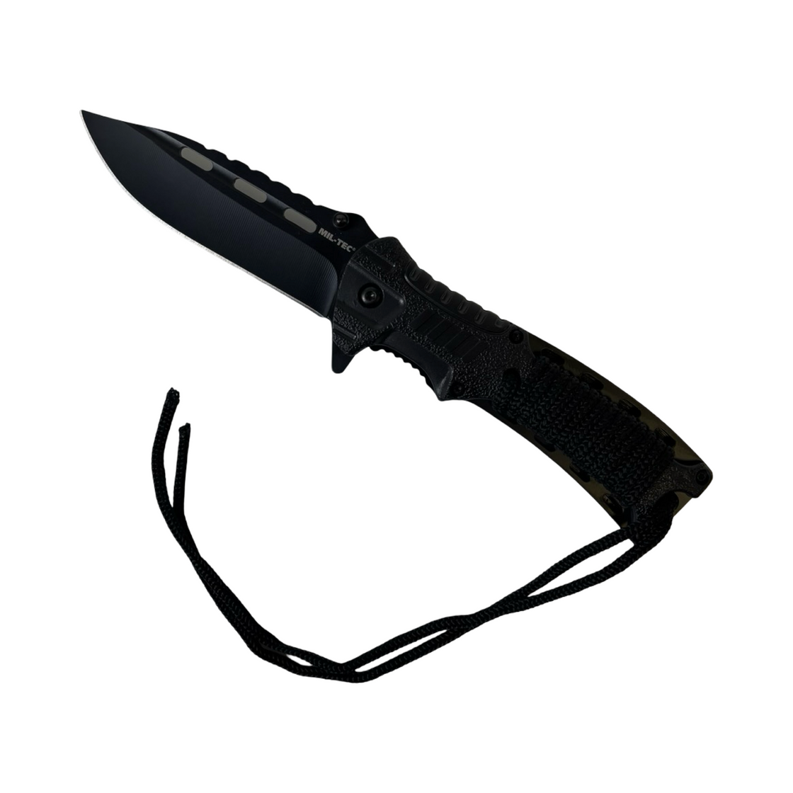 Mil-Tec Black One-Hand Knife with Paracord and Fire Starter
