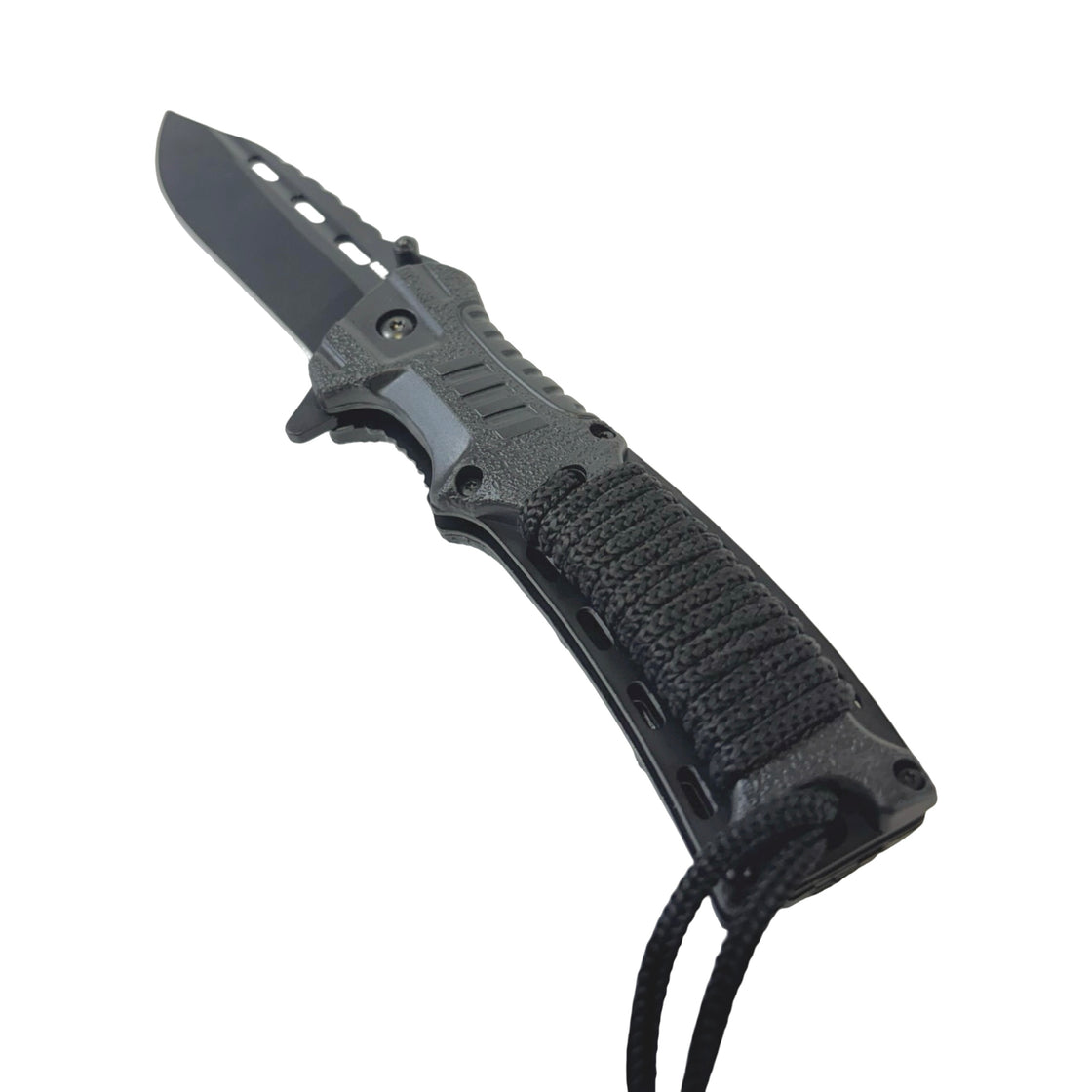 Mil-Tec Black One-Hand Knife with Paracord and Fire Starter