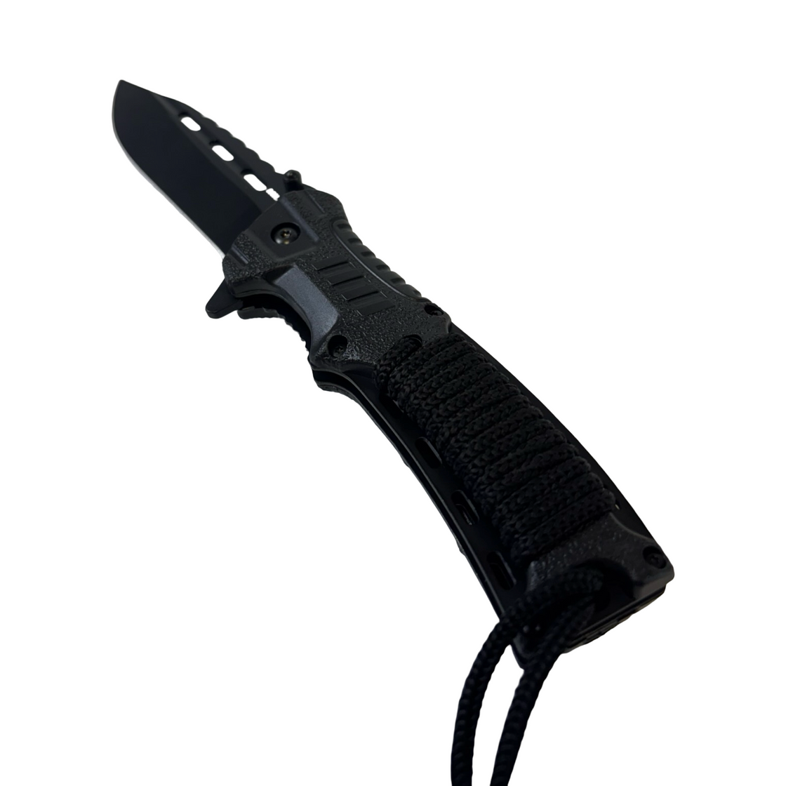 Mil-Tec Black One-Hand Knife with Paracord and Fire Starter