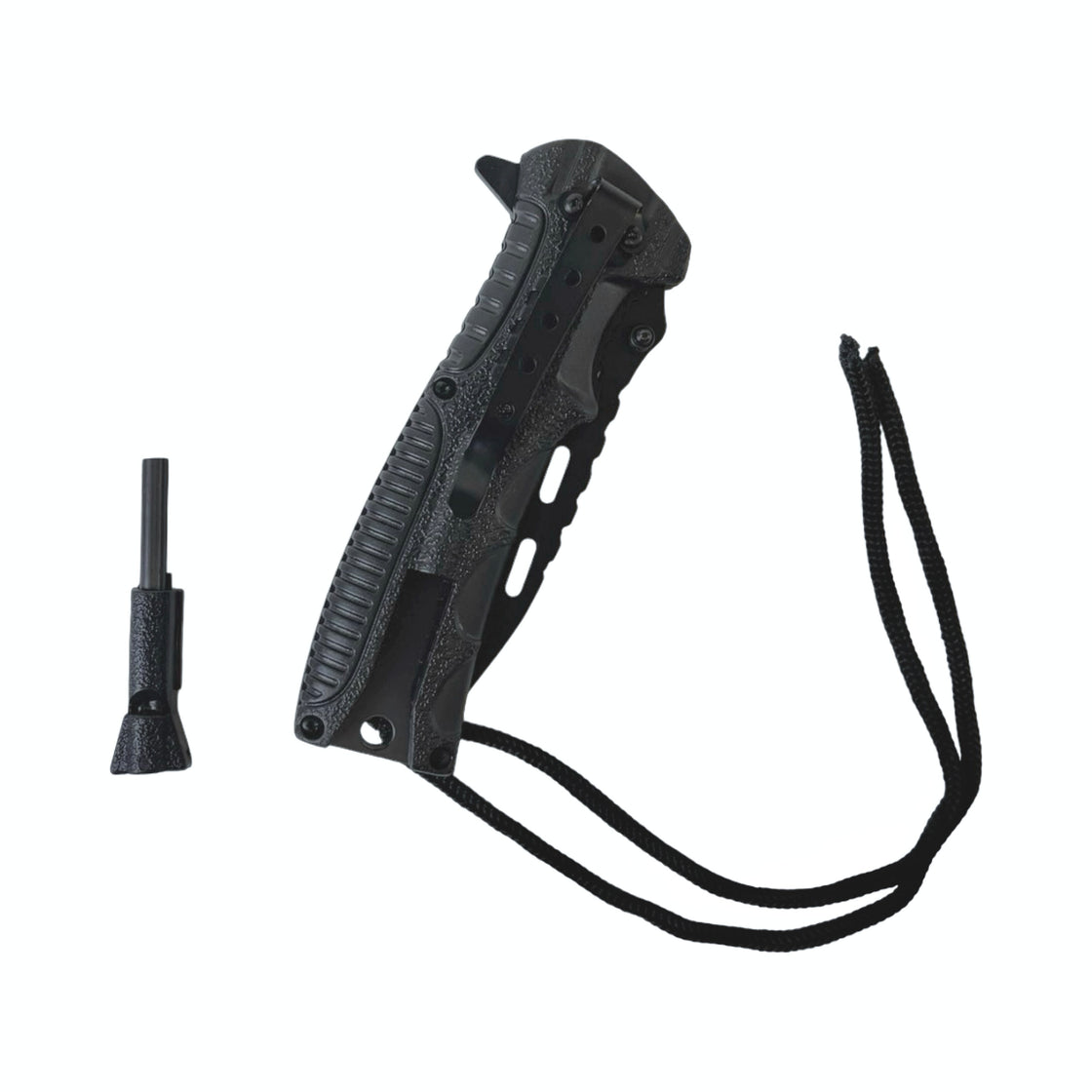 Mil-Tec Black One-Hand Knife with Paracord and Fire Starter