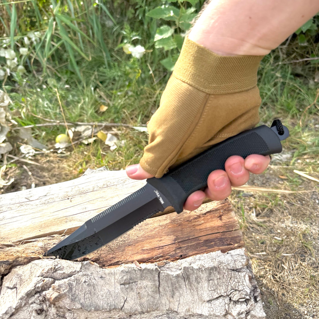 Mil-Tec Black Combat Knife with Rubber Handle