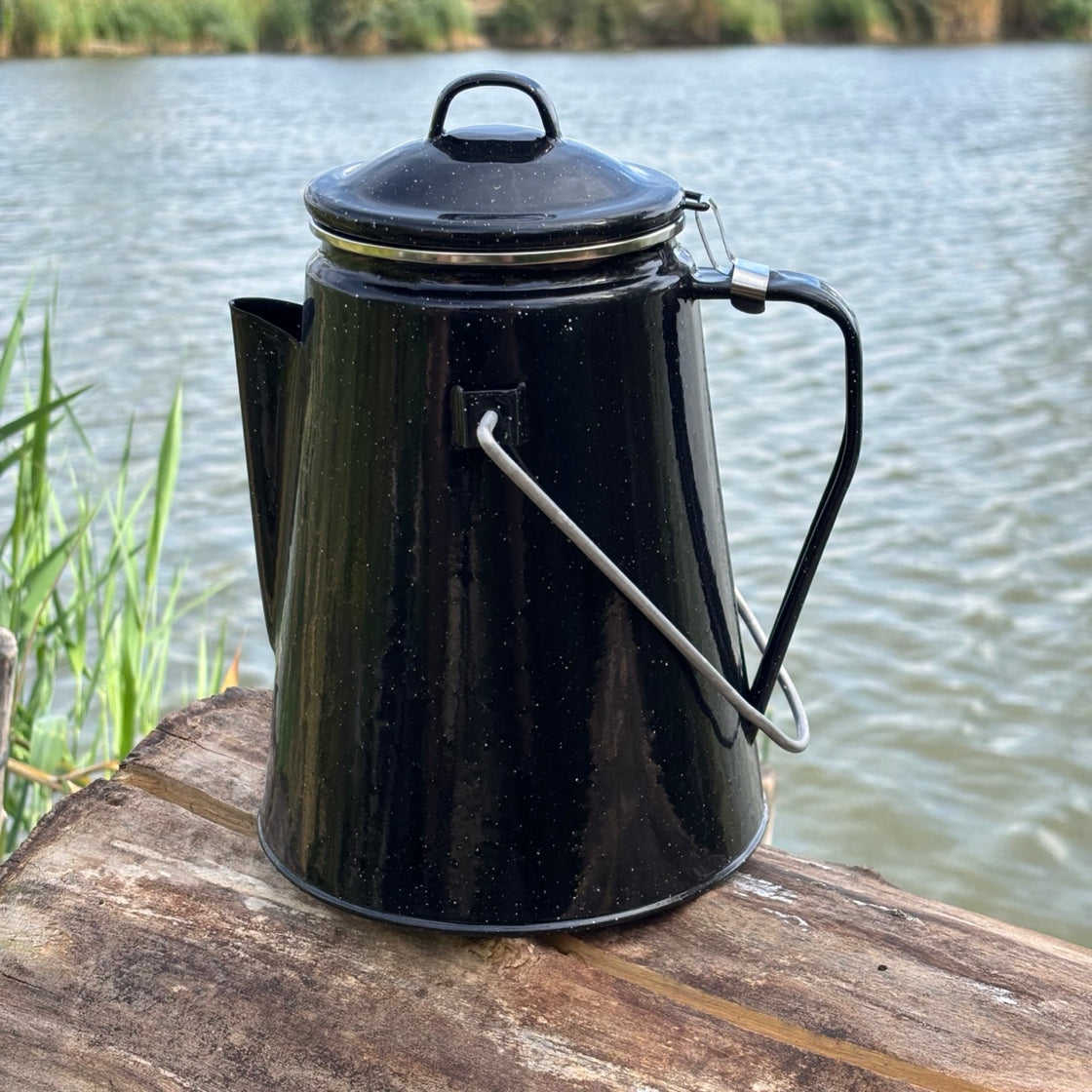 Mil-Tec Black Coffee Pot Enamelled with Percolator (8 Cups)